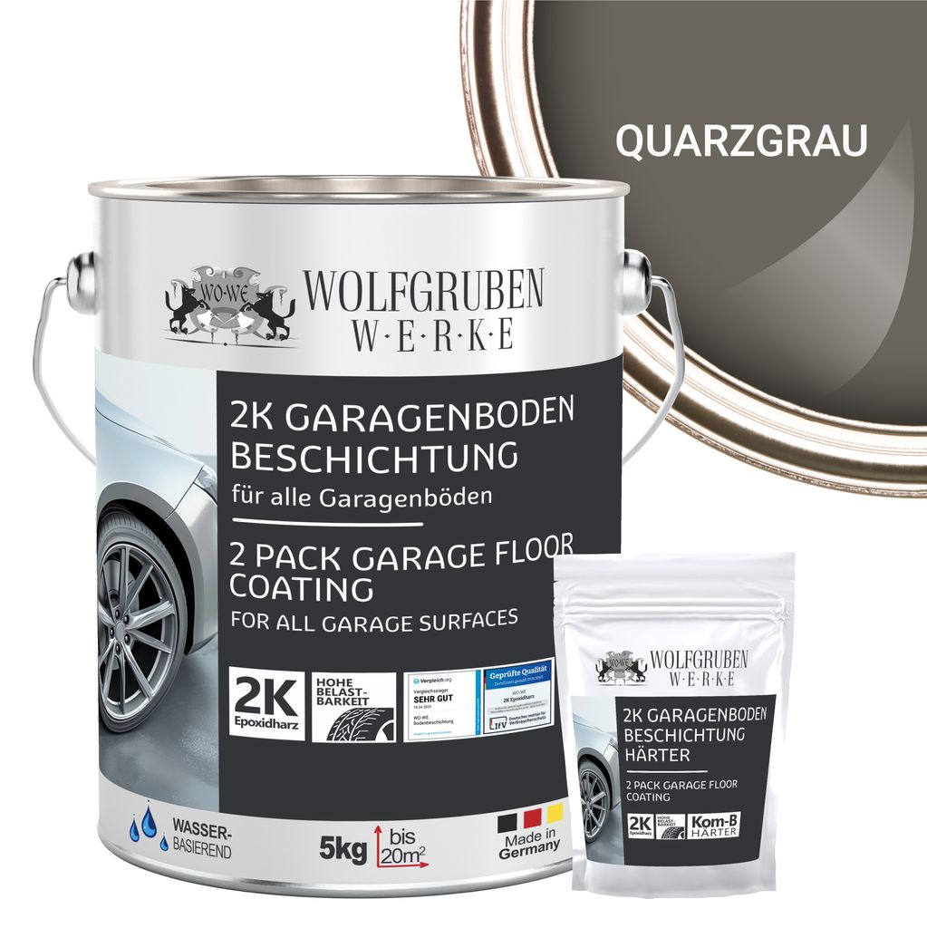 2K Garagenbodenbeschichtung Garagenfarbe Garagenbodenfarbe Epoxidharz Bodenbeschichtung für Garage Werkstatt Keller - Quarzgrau l 5kg