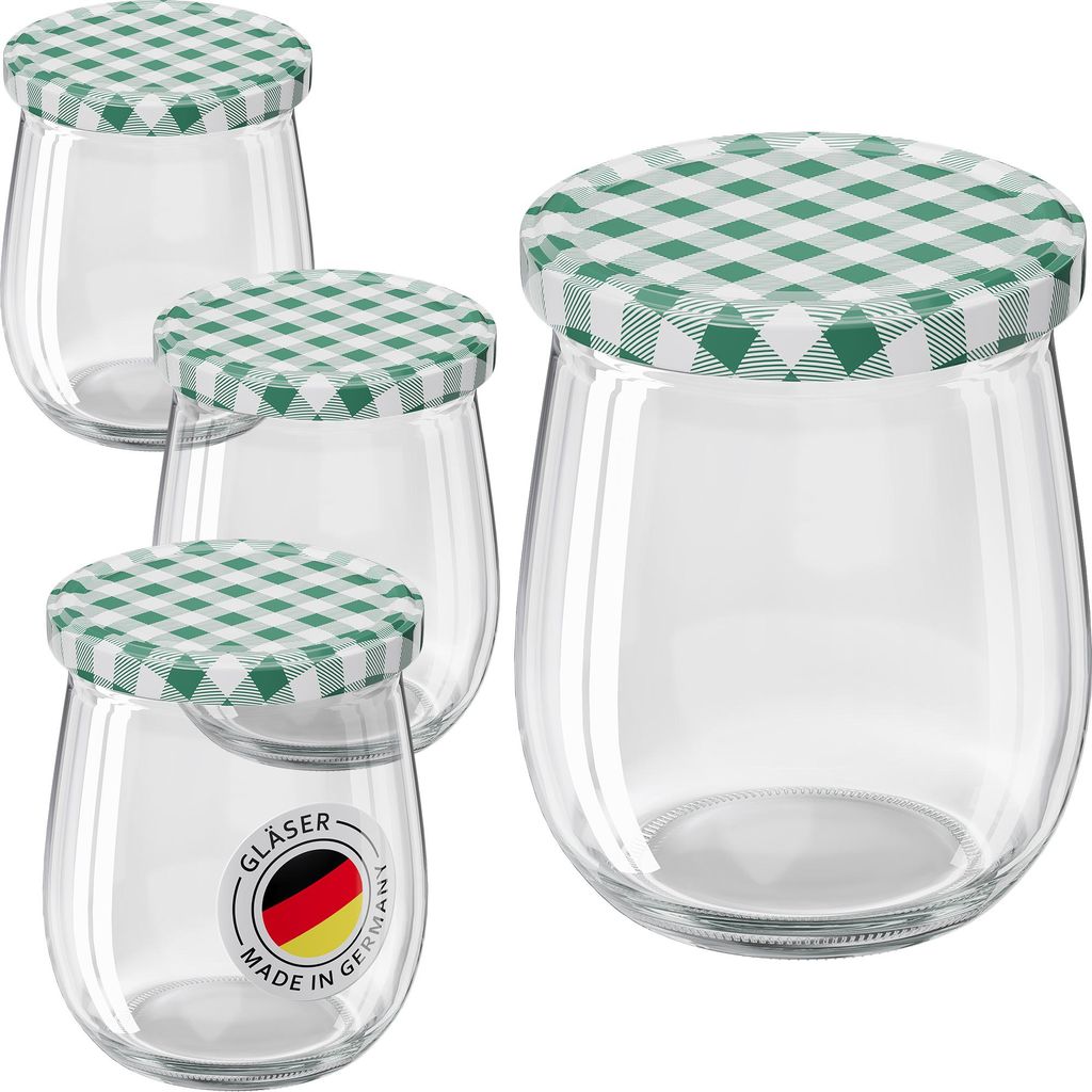 WELLGRO 25x Einmachgläser mit Schraubdeckel grün kariert - Produktbild 