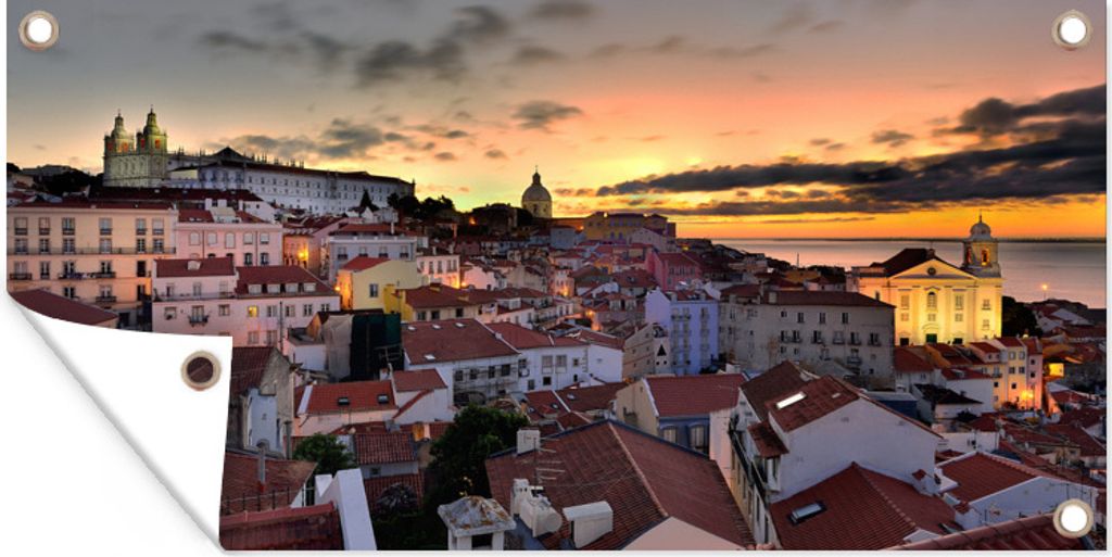 MuchoWow 60x30 cm Outdoor-Poster Gartendeko Sichtschutz Garten Poster für den Garten Lissabon - Abend - Portugal