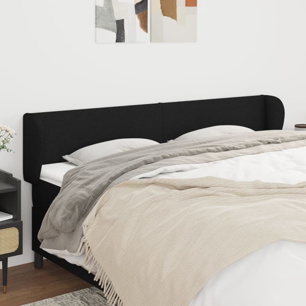 The Living Store Kopfteil mit Ohren Schwarz 163x23x78/88 cm Stoff