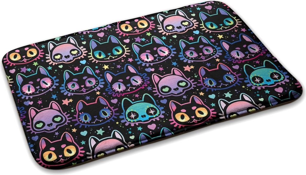 Kinderteppich Schlafzimmer Modern - 90 cm x 60 cm - Bunte Katzengesichter