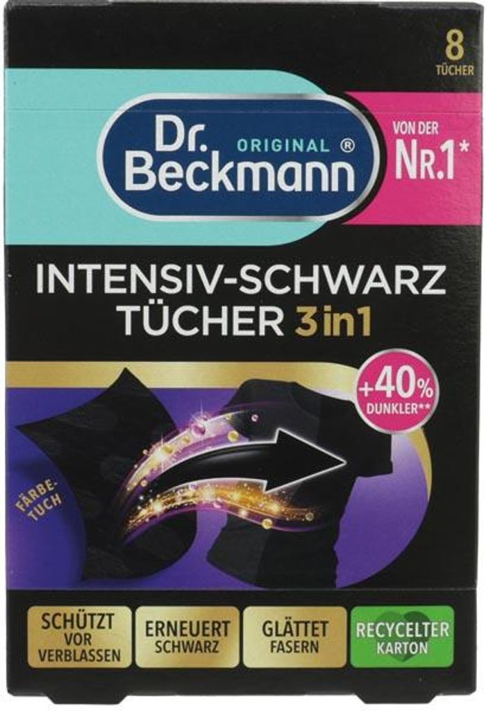 DR.BECKMANN Intensiv-Schwarz Tücher 3in1 8 Stück Lieferumfang 1 Packung
