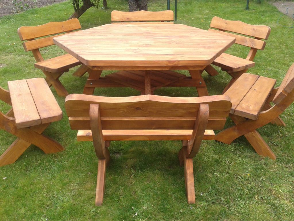 Gartenmöbel-Set AR-12 aus Holz – Tisch + 6 Bänke Produktbild 