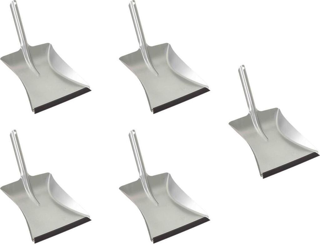 Novaliv 5x Kehrschaufel Metall mit Gummilippe I verzinkt I Schaufel Düllgriff I Blechschaufel Kehrblech I Ascheschaufel Ofenschaufel