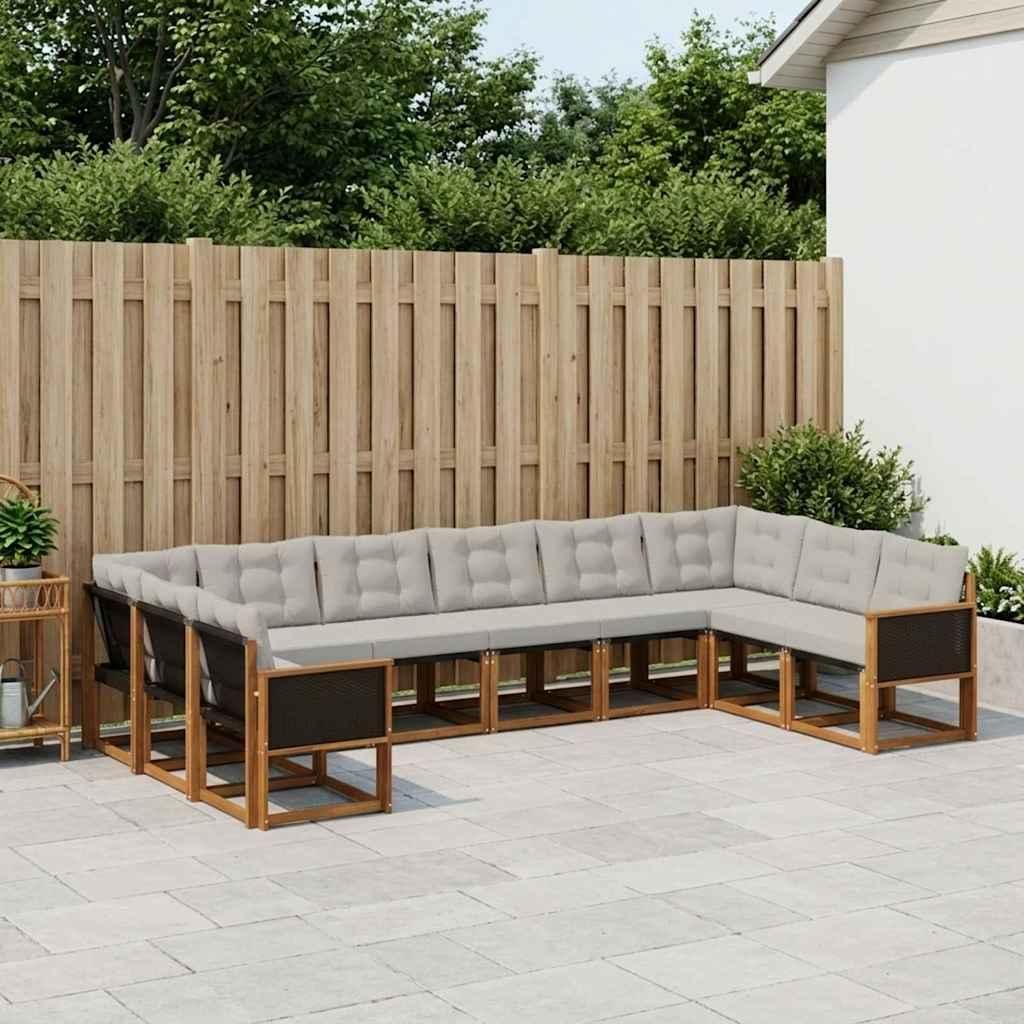 Möbel Outdoor-Sofagarnitur mit Kissen 10 pcs Natur und HellgrauGartensofas - Gartensofas c722