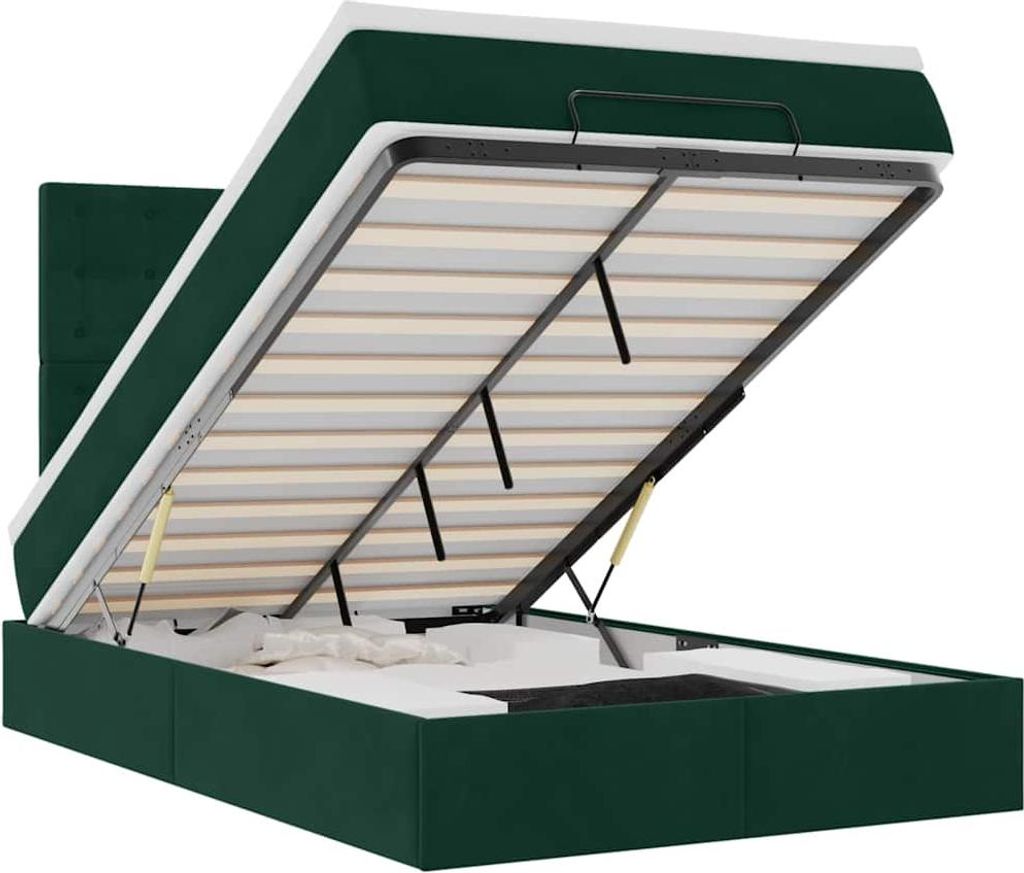 vidaXL Ottoman-Bett mit Matratzen & LEDs Dunkelgrün 120x190 cm Samt
