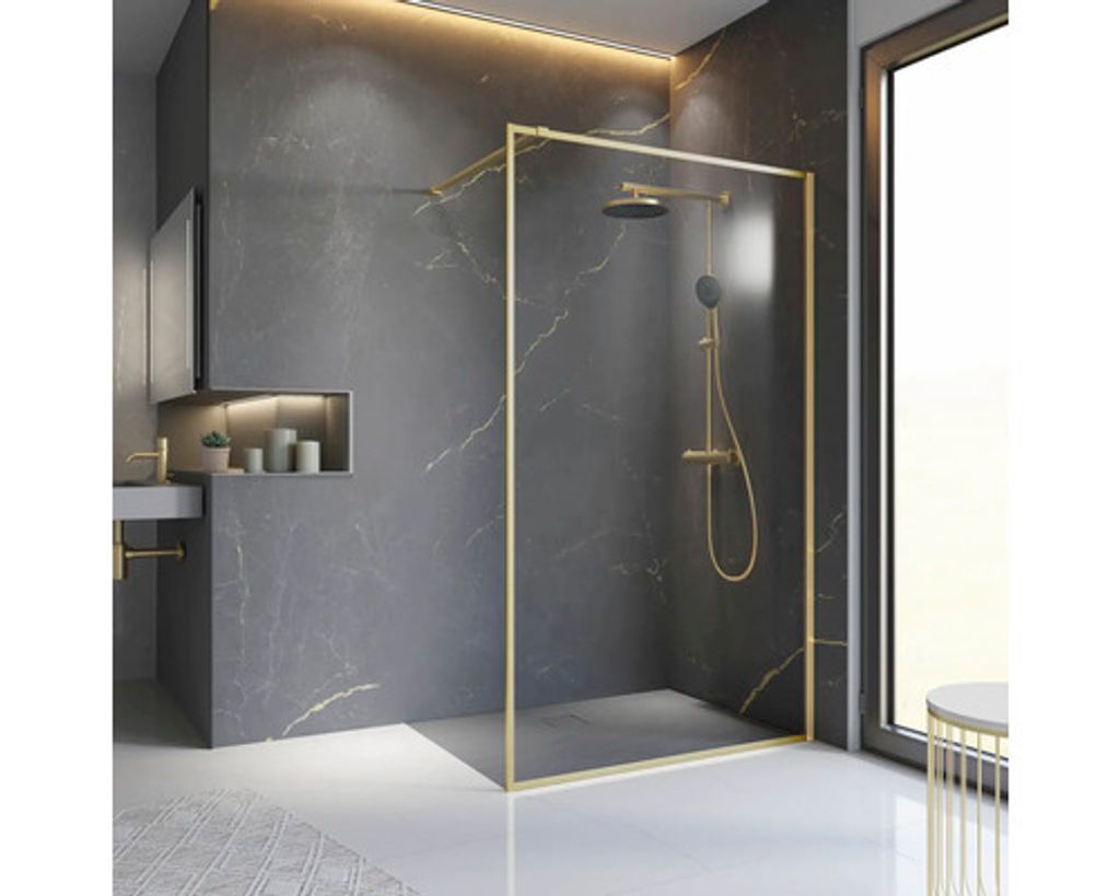 Walk In SCHULTE Trend 2.0 ExpressPlus 90 cm Profil gold matt Klarglas schmutzabweisende Glasbeschichtung