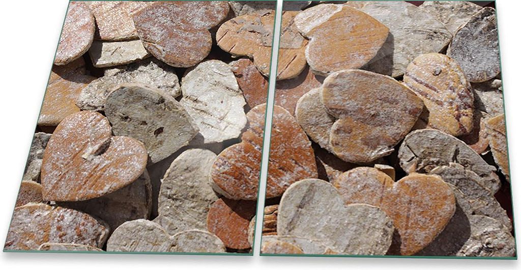 Herdabdeckplatten Glaskeramik Spritzschutz Glas Universal 2-Teilig 2x40x52 Herz Braun