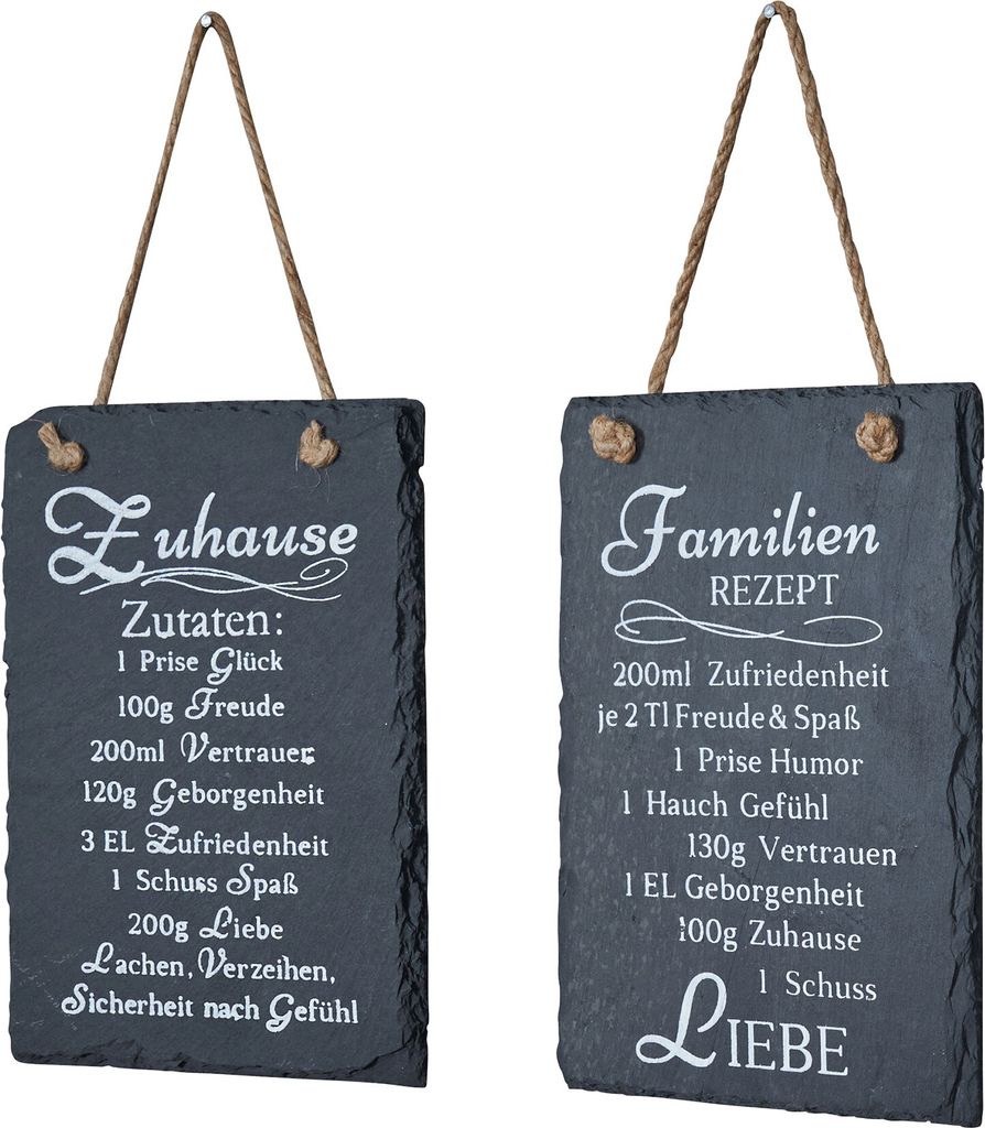 2er Set Wandbilder Sprüche 15x20cm Rezept Schilder Familie Schiefertafel Deko