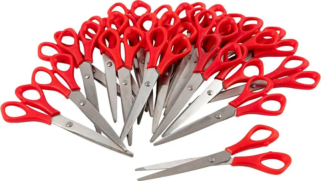 Lot de 24 paires de ciseaux d'école pointus 16 cm rouges pour droitiers