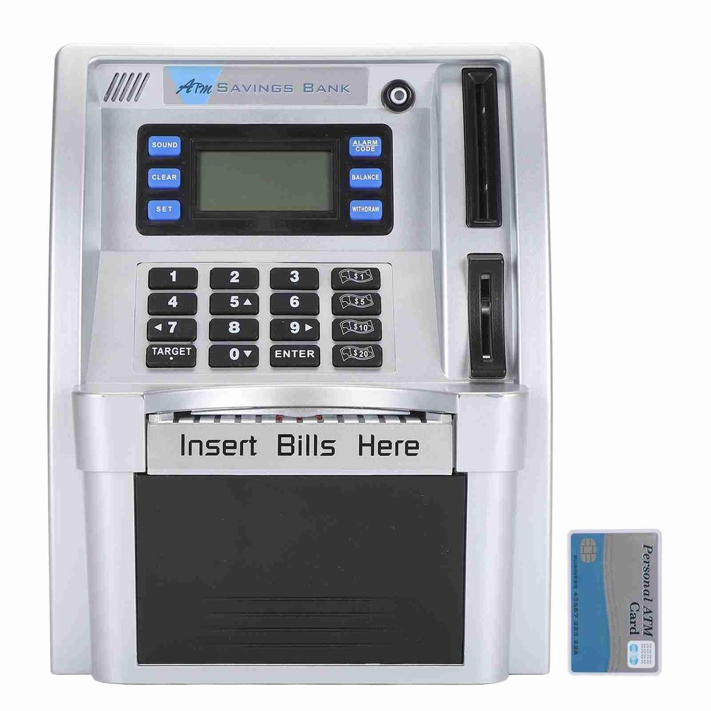 Elektronische ATM-Spardose mit Passwort, Münzen & Produktbild 