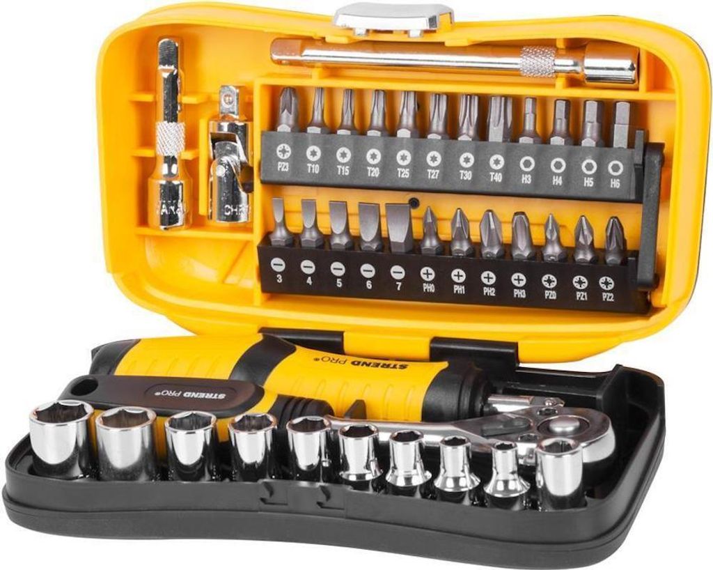 PROREGAL Schraubendreher bit- und Steckschlüsselsatz Set 39Stück, 24bit, 10 Sockets, 3 Handls, 1 Ratschengriff, 1 s