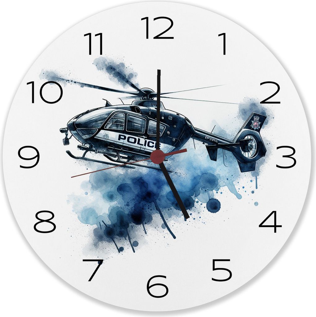 Police Hubschrauber Wanduhr aus Alu