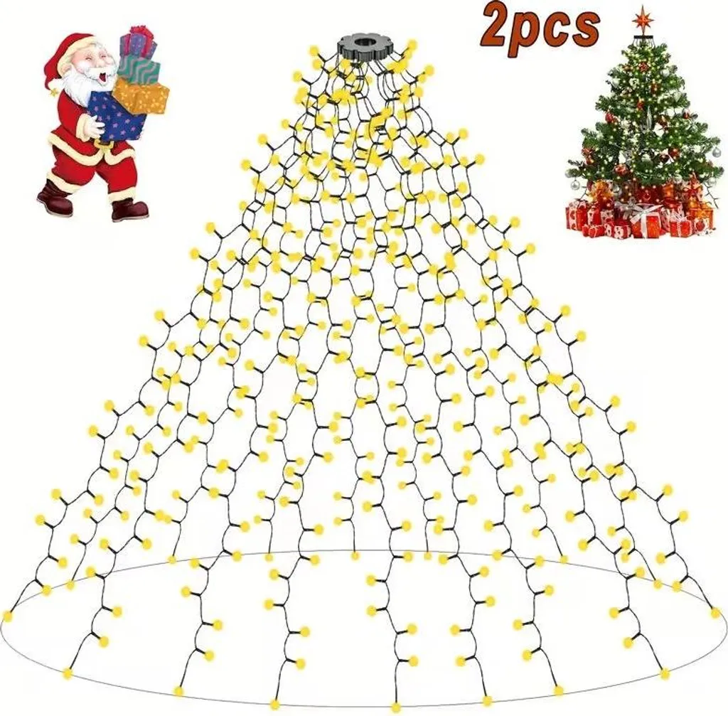 Set 2 Catene Luci LED Albero di Natale Bianco Caldo 8 Effetti IP65