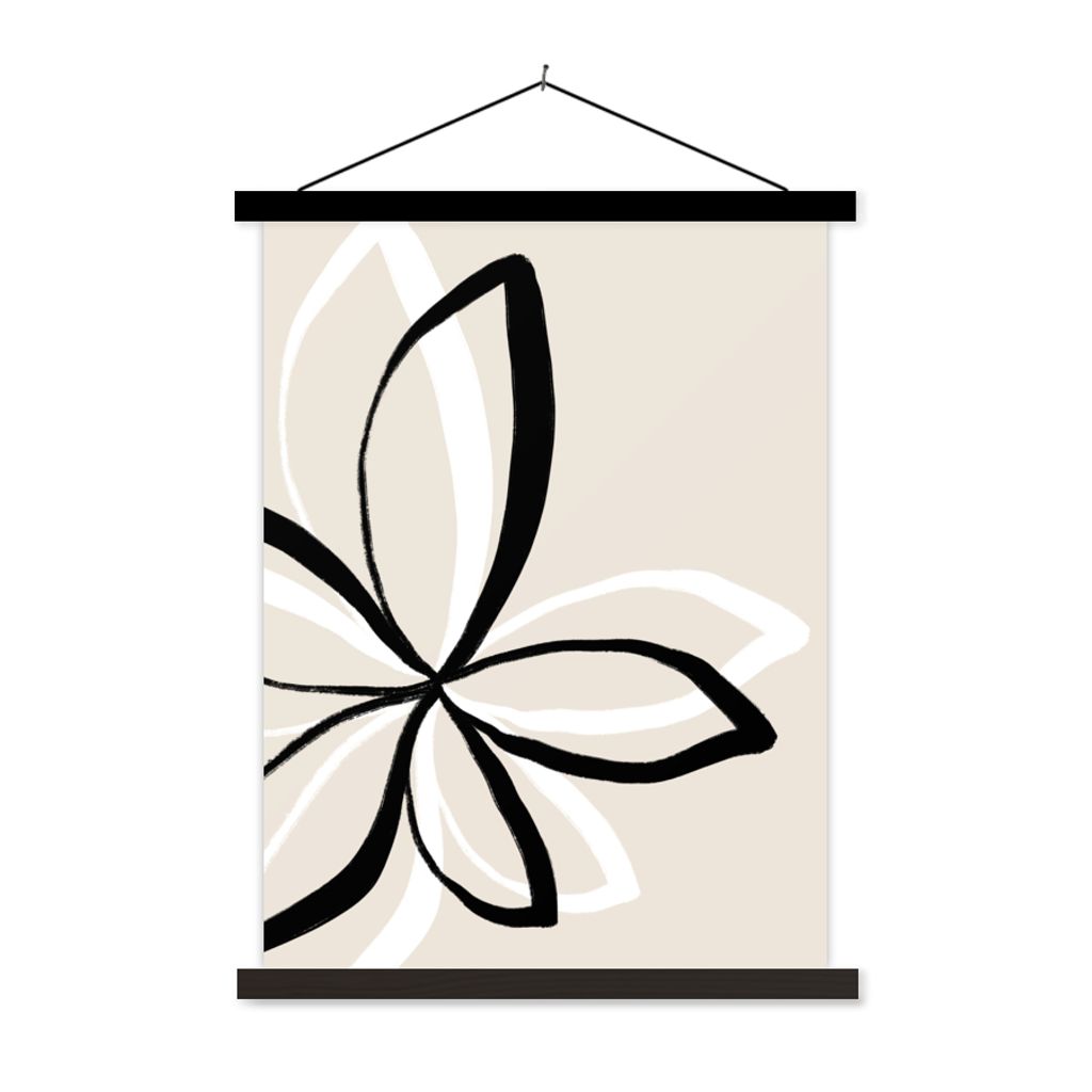 MuchoWow Textilposter Blumen - Abstrakt - Minimalismus 120x160 cm mit schwarzem Rahmen - Magnetischer