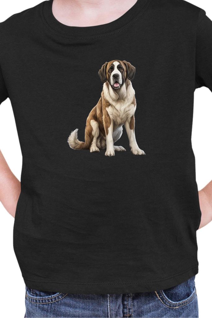 Kinder T-Shirt Dogs Breeds Saint Bernard Dog Breed 006, 9-11 Jahr - 140 / Schwarz