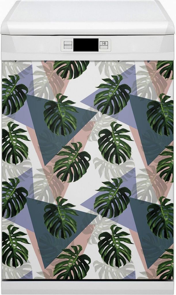 Dekorative Magnetmatte Küche Geschirrspüle 45x80 cm Magnet für Spülmaschine - Monstera -Muster