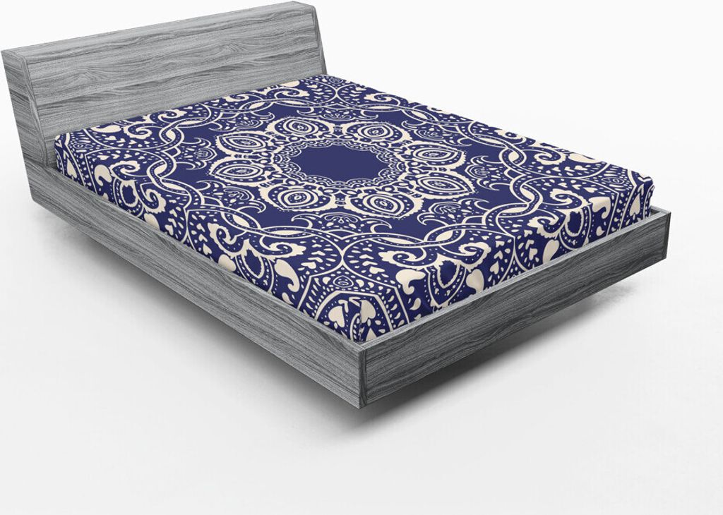 ABAKUHAUS orientalisch Spannbetttuch, Kultureller Orientaler Hinduismus Muster Spiritualistisch Künstlerische Darstellung, 135 x 190 cm, Blau und ...