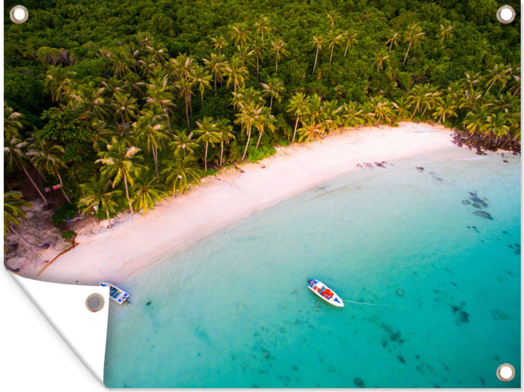 MuchoWow 80x60 cm Outdoor-Poster Gartendeko Sichtschutz Garten Poster für den Garten Tropisch - Insel - Boot