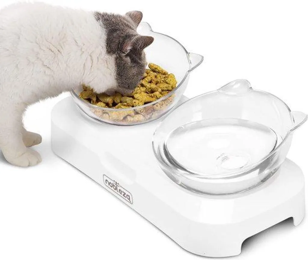 Gamelle pour chat inclinable 15° avec double bol plastique et socle