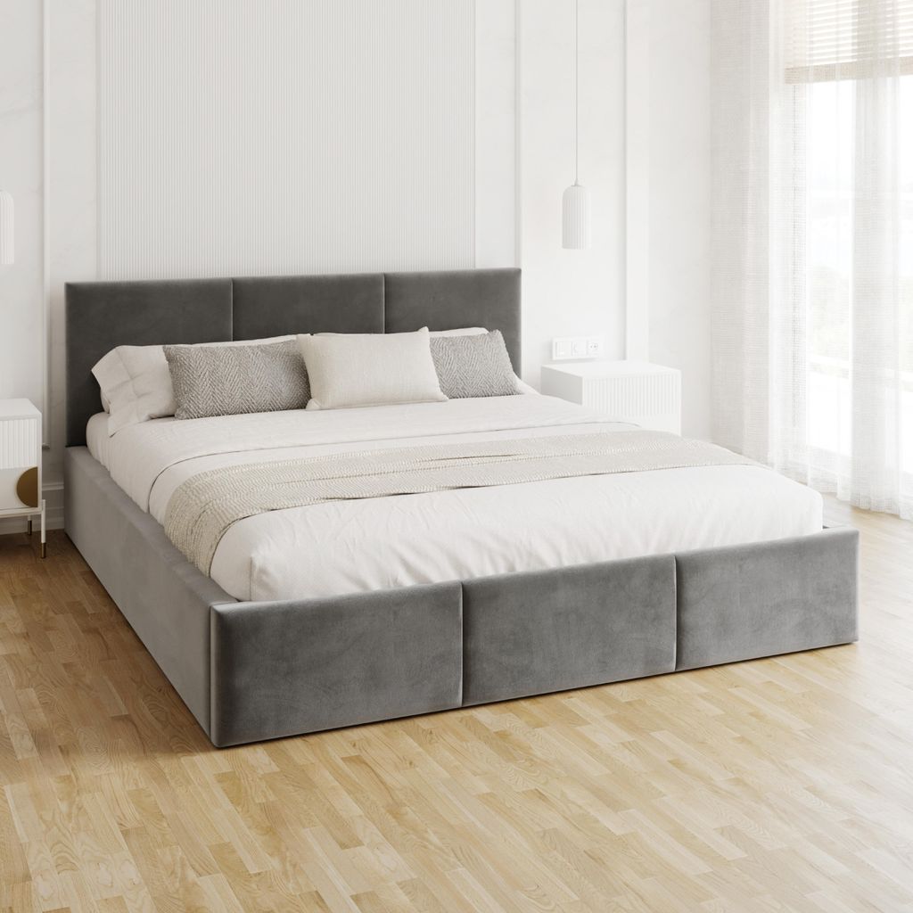 FDM Bett AMBER Paris 120x200 cm Polsterbett mit Lattenrost aus Metall Bettkasten Stauraumbett Samt steel