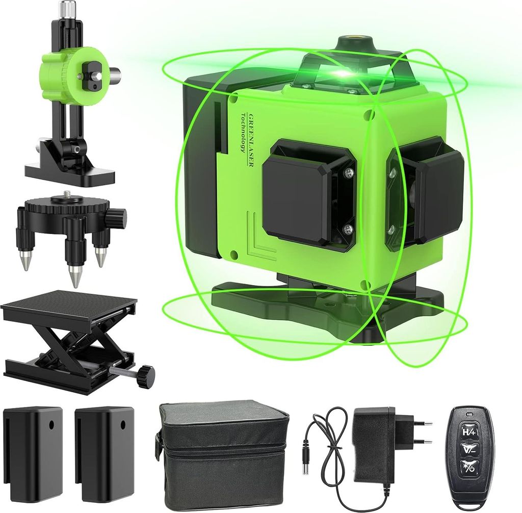 360¡ãx 4 Laser-Wasserwaage, selbstnivellierende grš¹ne Laser-Wasserwaage fš¹r Baustellen mit 3D-Vertikal- und Horizontal-Kreuzlinie, IP54, mi...