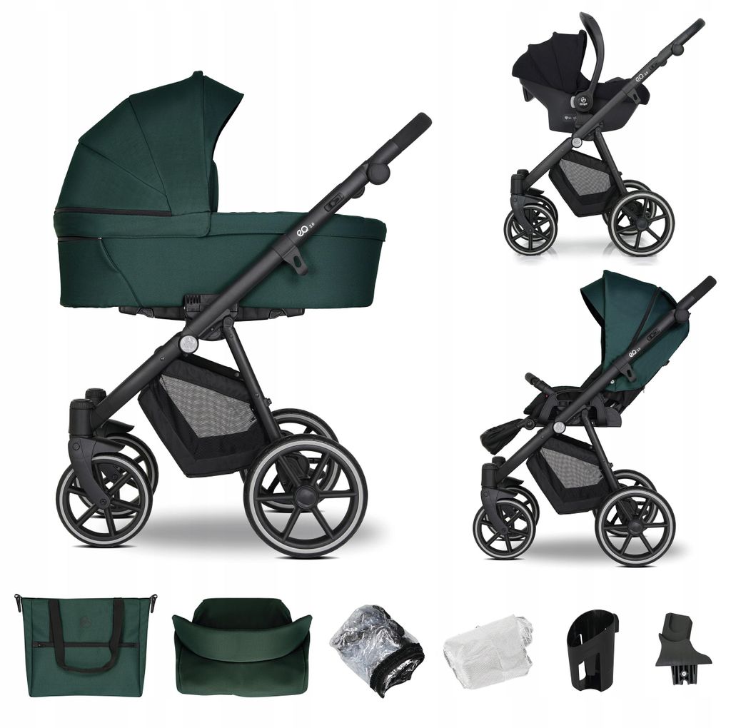 Kinderwagen Emjot EQ 3in1 grün Aluminium klappbar Produktbild 