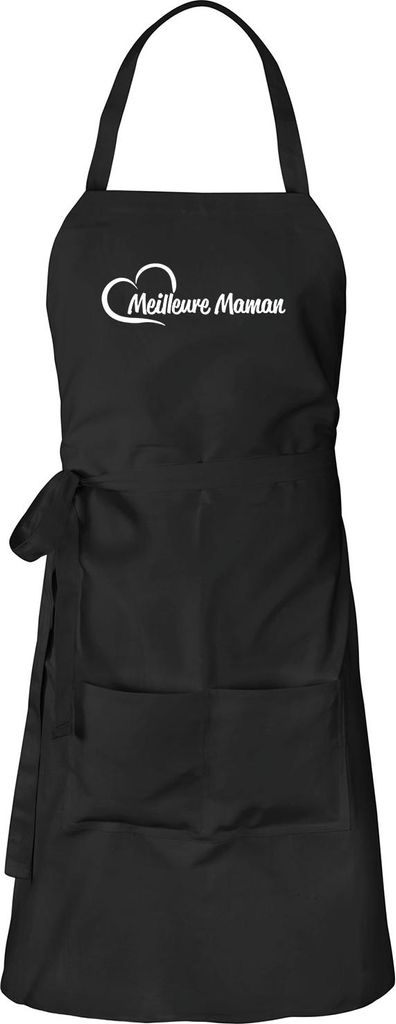 Huuraa Schürze Meilleure Maman Cœur Schwarz mit Taschen Baumwolle Kochschürze Geschenkidee