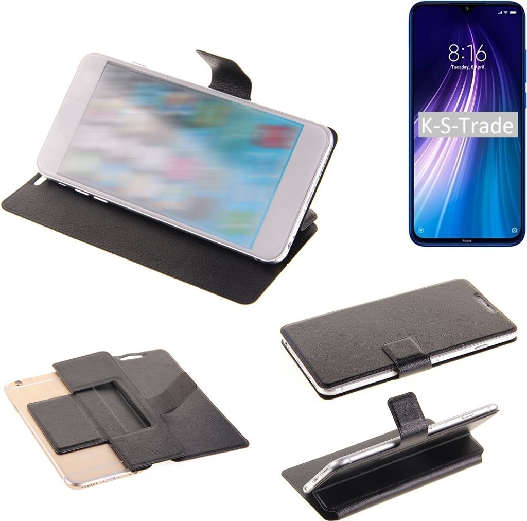 K-S-Trade Schutzhülle kompatibel mit Xiaomi Redmi Note 8 Schutzhülle Flip Cover Klapphülle Wallet Case Slim Handyhülle bookstyle schwarz
