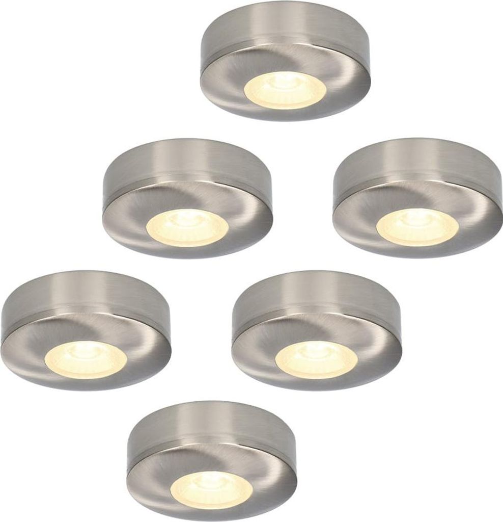 hoftronic LED Aufbaustrahler 3W 300lm 2700K IP44 rund Edelstahl Set 6 Stück