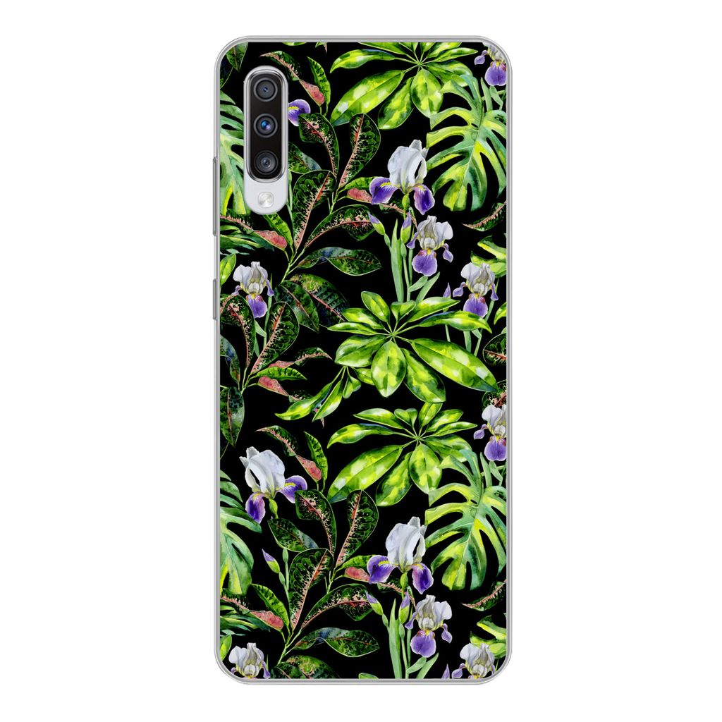 MuchoWow Handyhülle Schutzhülle Hülle für Samsung Galaxy A70 Blume - Blätter - Muster Silikon Softcase Handy Hülle - Schutzhaube
