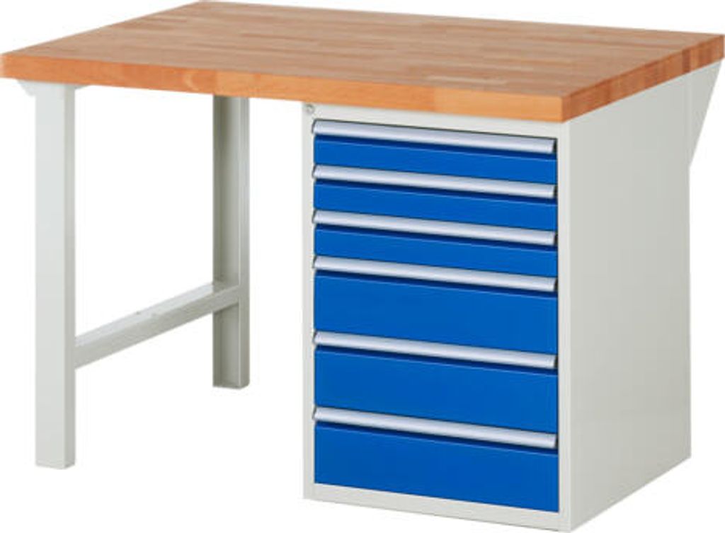 Werkbank mit 6 Schubladen - Vollauszug - 90:3 / 150:3 - 840 x 1.250 x 900 mm (HxBxT) - Traglast 1.000 kg - Buche
