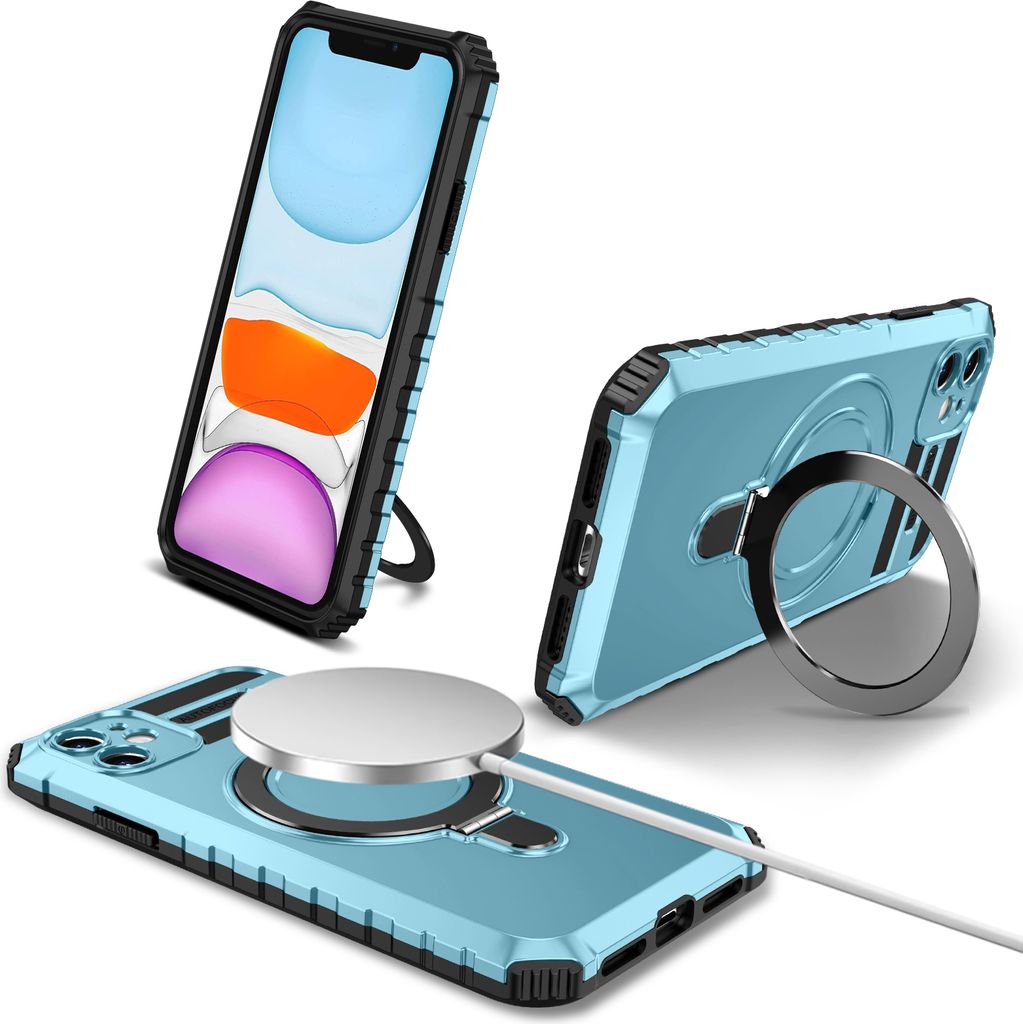 Für iPhone 11 Hülle Magsafe Magnetisch Ring Ständer Schutzhülle, Dual Layer Handyhülle Hellblau