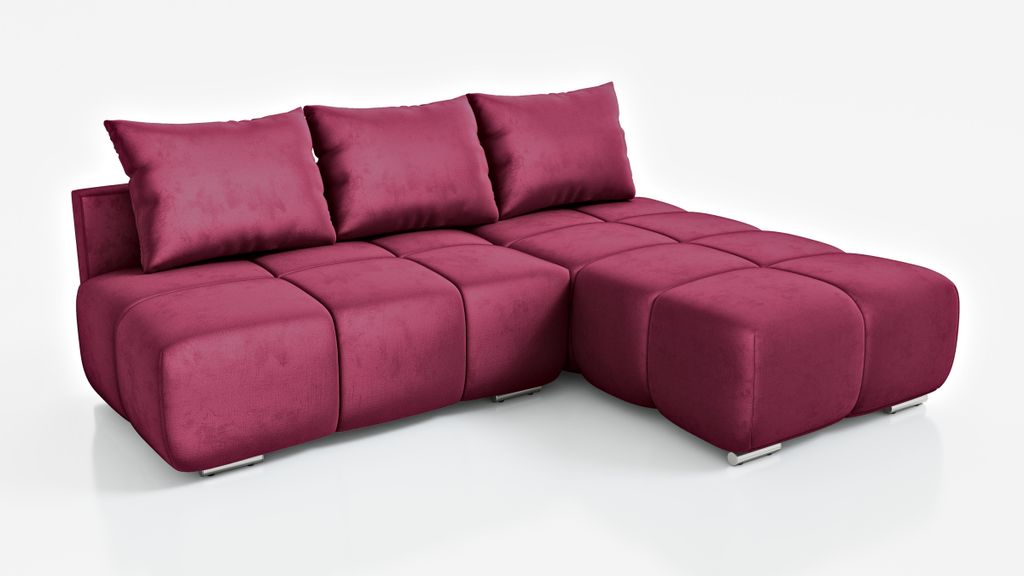 Ecksofa Flash 260 cm Rechts – Rot Samt Sofa mit Schlaffunktion & Bettkasten, modern