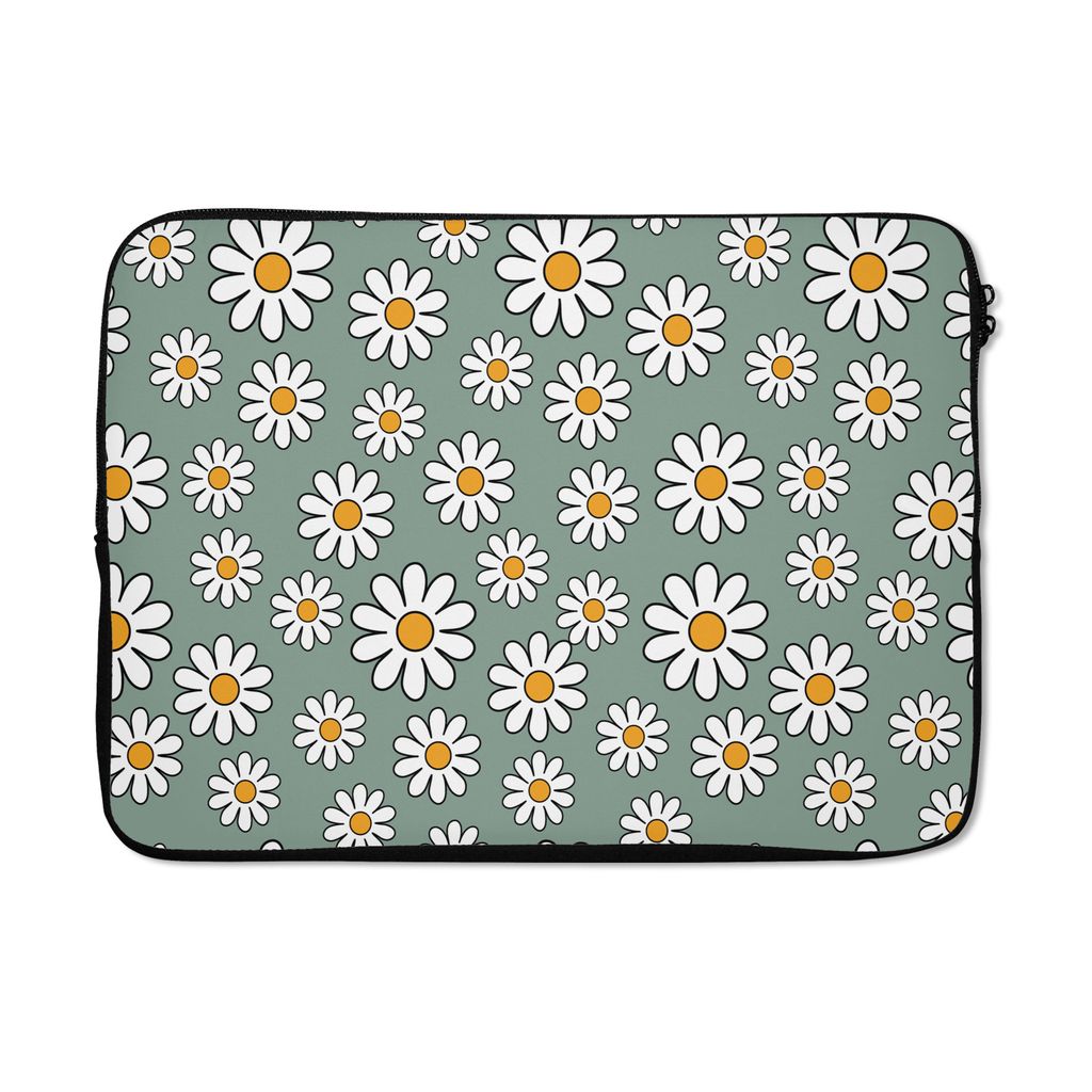 MuchoWow Laptop Hülle 13 Zoll Schnittmuster - Vintage - Blumen - Gänseblümchen Laptoptasche - Laptophülle - Sleeve - Rundumschutz
