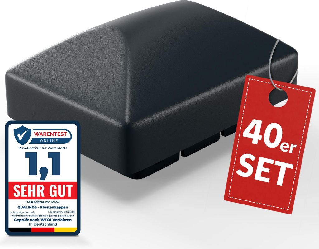 Qualinos Pfostenkappen 60x40 mm mit Runddach Anthrazit 7016 (40 Stück) – für Doppelstabmattenzaun