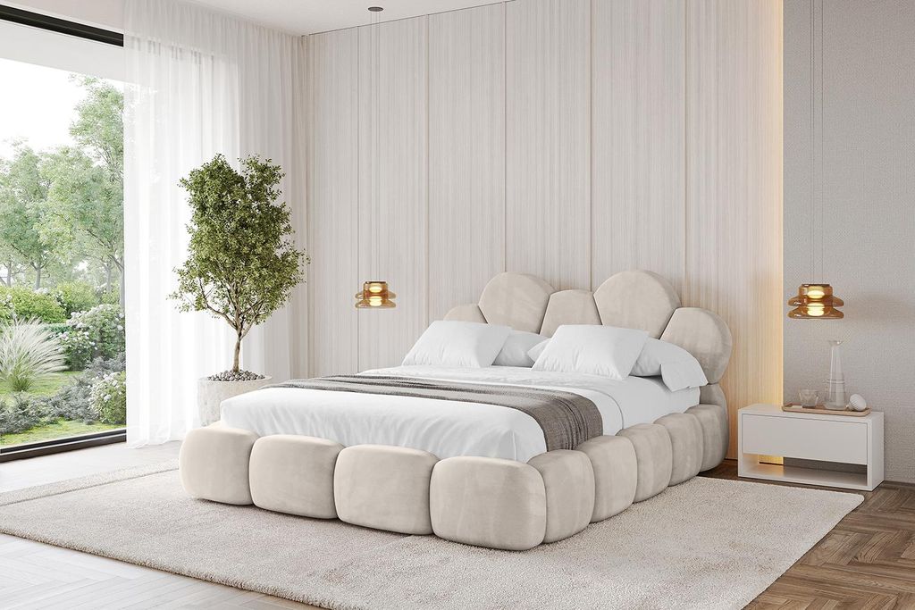 ALTDECOR Polsterbett mit Bettkasten - LANA 180x200 Beige - Bett mit Kopfteil, Boxbett ohne Matratze, Doppelbett mit Stauraum