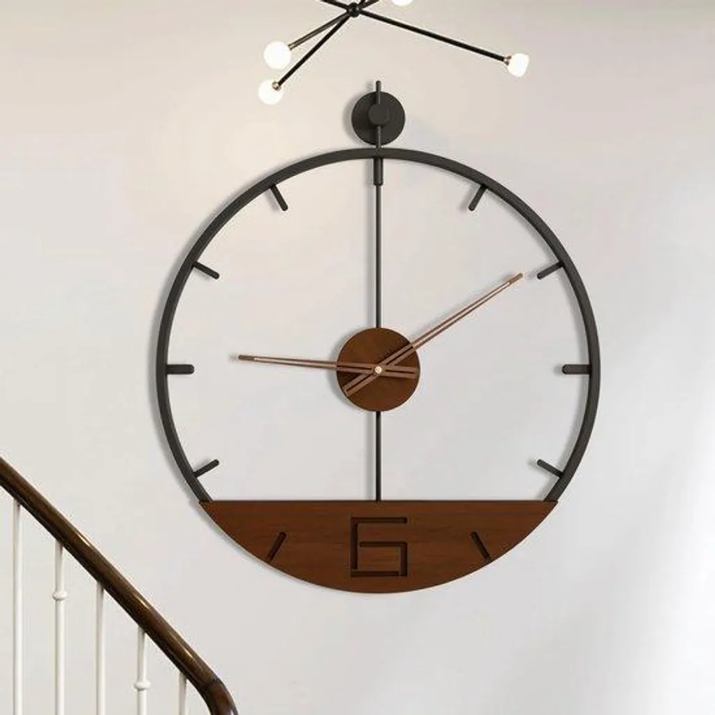 Horloge murale moderne en bois marron 53 cm style cottage vintage