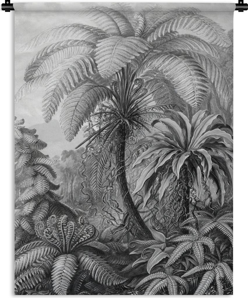MuchoWow Wandteppich Wandbehang Pflanzen - Schwarz und weiß - Design - Illustration - Botanisch 90x120 cm Tapisserie Dekoration Wandtuch - Wanddeko