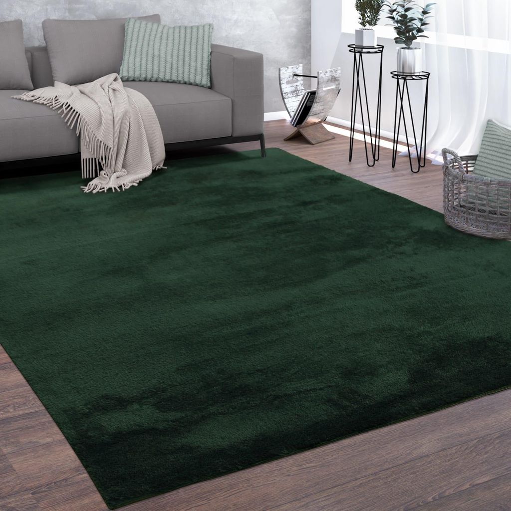 Teppich Kurzflor waschbar Unifarben Wohnzimmer schmutzabweisend Grün Läufer 60x100 | 100% Polyester | Florhöhe: 10 mm | pflegeleicht