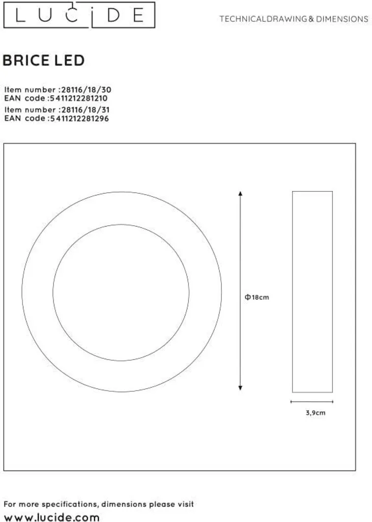 Plafonnier Lucide Flush LED Blanc 11W - Solution Plafonds Bas Alu
