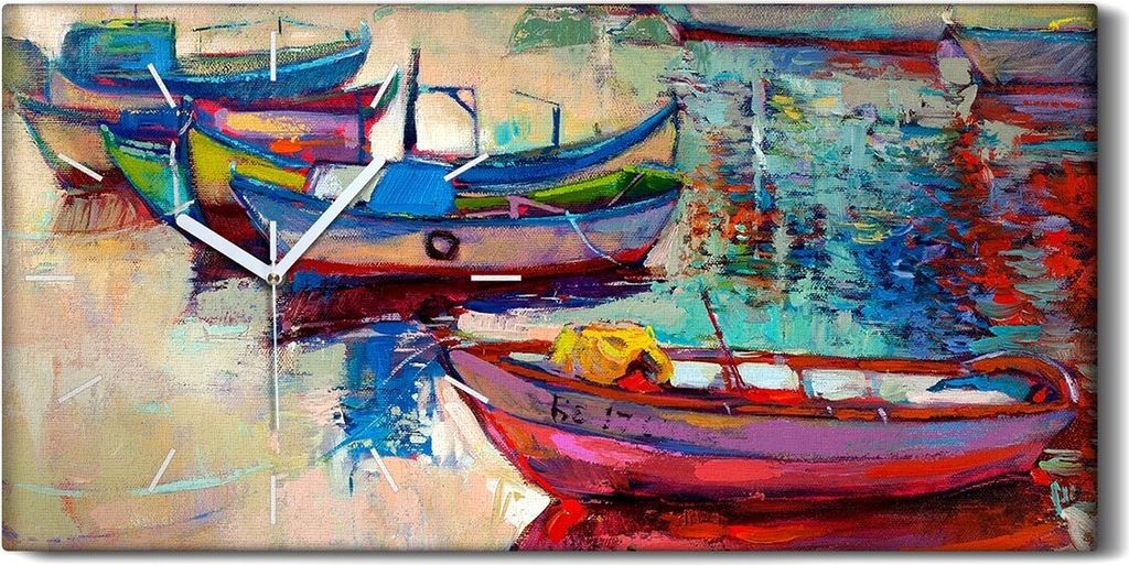 Wandbild Leinwand Bilder Wanduhr 60x30 Foto Bild Seelandschaft Boote Ozean - weiße Hände