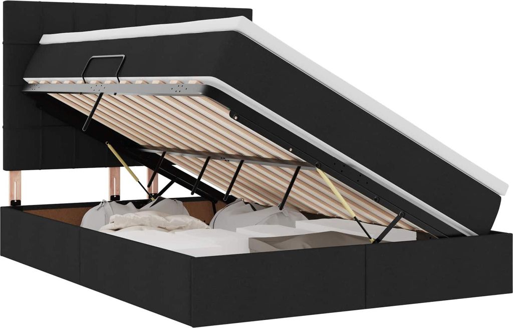 Bett mit Stauraum und LED Schwarz 140 x 200 cm Polyester