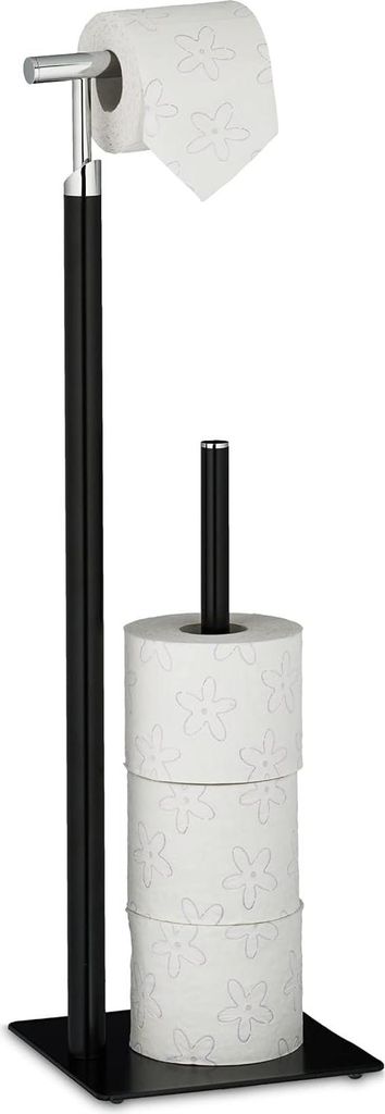 Toilettenpapierhalter stehend für 4 Ersatzrollen - Modernes Design - 71 x 20 x 20 cm - Schwarz/Silber