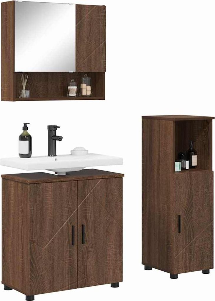 Badezimmermöbel-Set Wandmontiert 3 pcs Braun Eichen-Optik