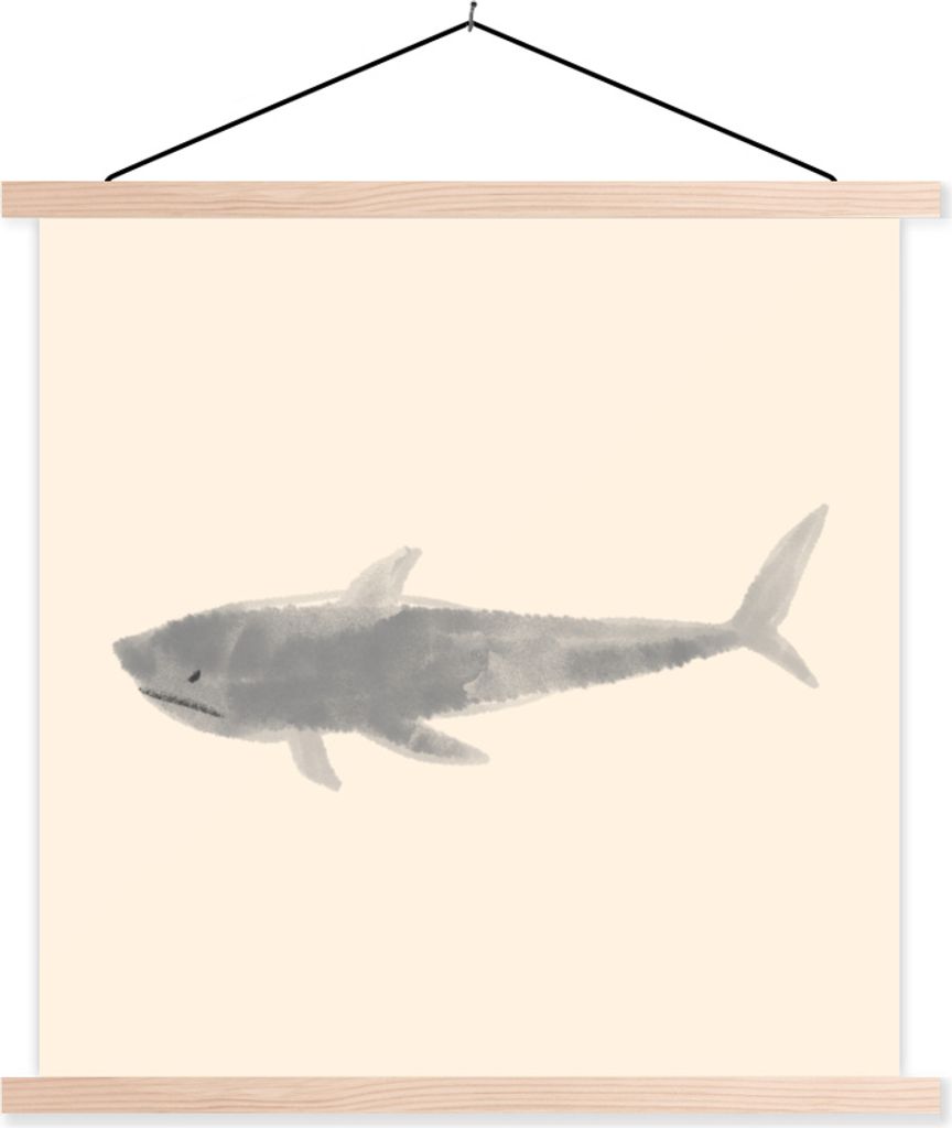 MuchoWow Textilposter Fische - Wilde Tiere - Meer - Aquarell 60x60 cm mit holzfarbenen Rahmen - Wanddekoration