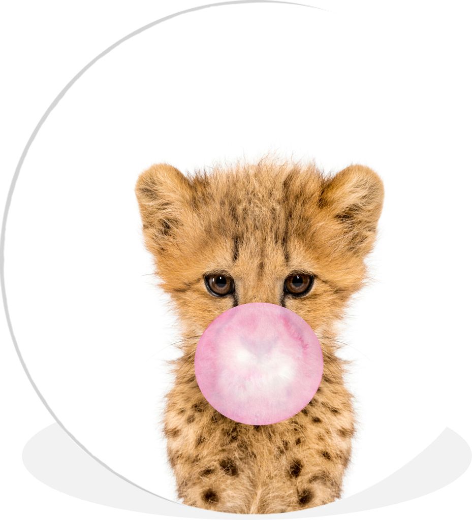 MuchoWow Rundes Wandbild - Runde Bilder Tiere - Leopard - Mädchen - Kind - Kaugummi - Rosa Ø 30 cm Kreis Wanddekoration Kunststoff - Wandkreis ...