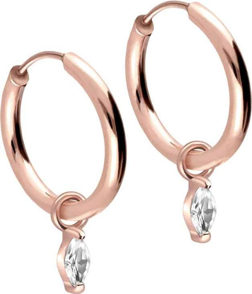 Chirurgenstahl Ohrclicker Creolen EINGEFASSTER OVALER KRISTALL RoséGold Innendurchmesser: 14mm + Designstärke: 1,6mm