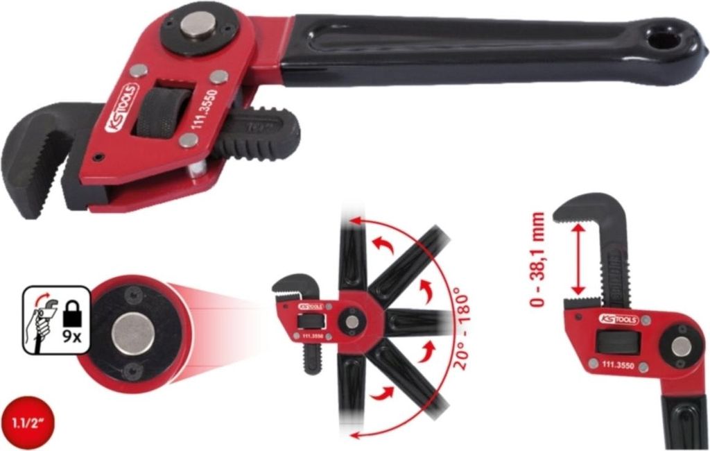 KS Tools Einhand-Rohrzange 1.1/2" mit verstellbarem Kopf