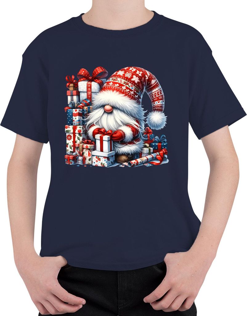 Weihnachtszweg mit Geschenken festliche Deko Weihnachtsgeschenke Uni Kinder T-Shirt, Navy, 104